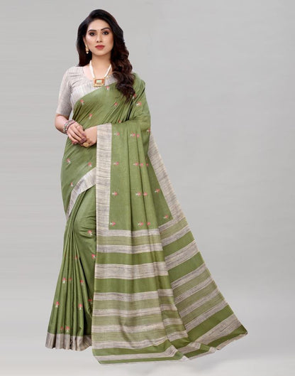 Olive Green Embroidered Silk Saree | Sudathi