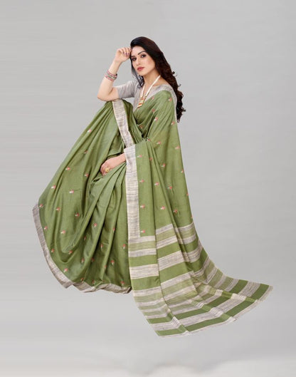 Olive Green Embroidered Silk Saree | Sudathi