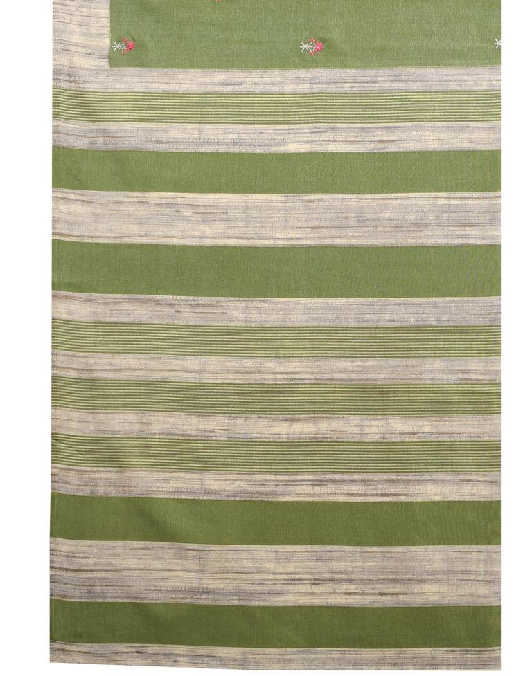 Olive Green Embroidered Silk Saree | Sudathi