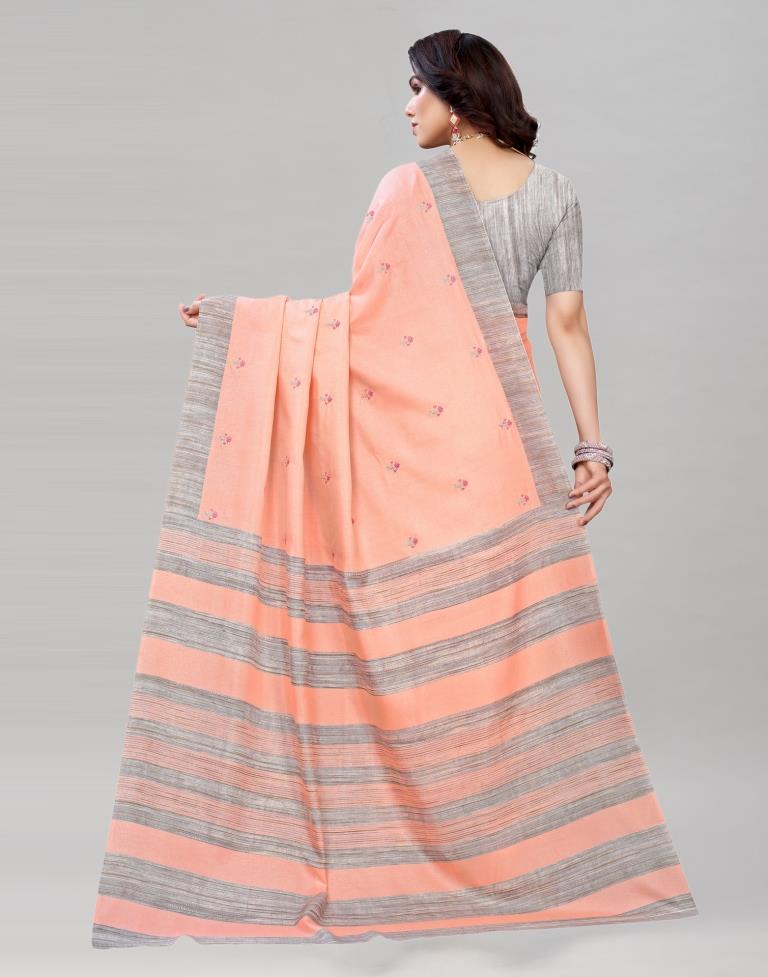 Salmon Pink Embroidered Silk Saree | Sudathi