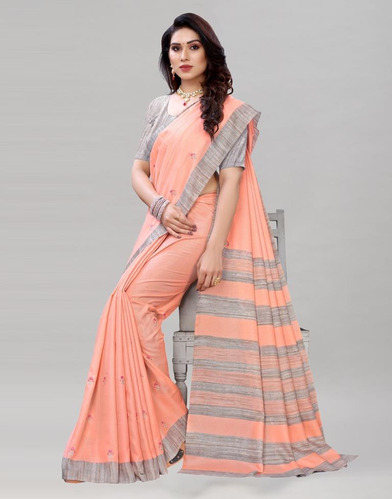 Salmon Pink Embroidered Silk Saree | Sudathi