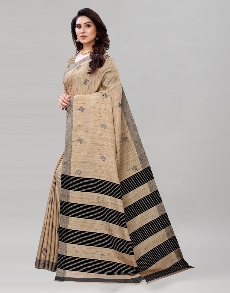 Tan Embroidered Silk Saree | Sudathi