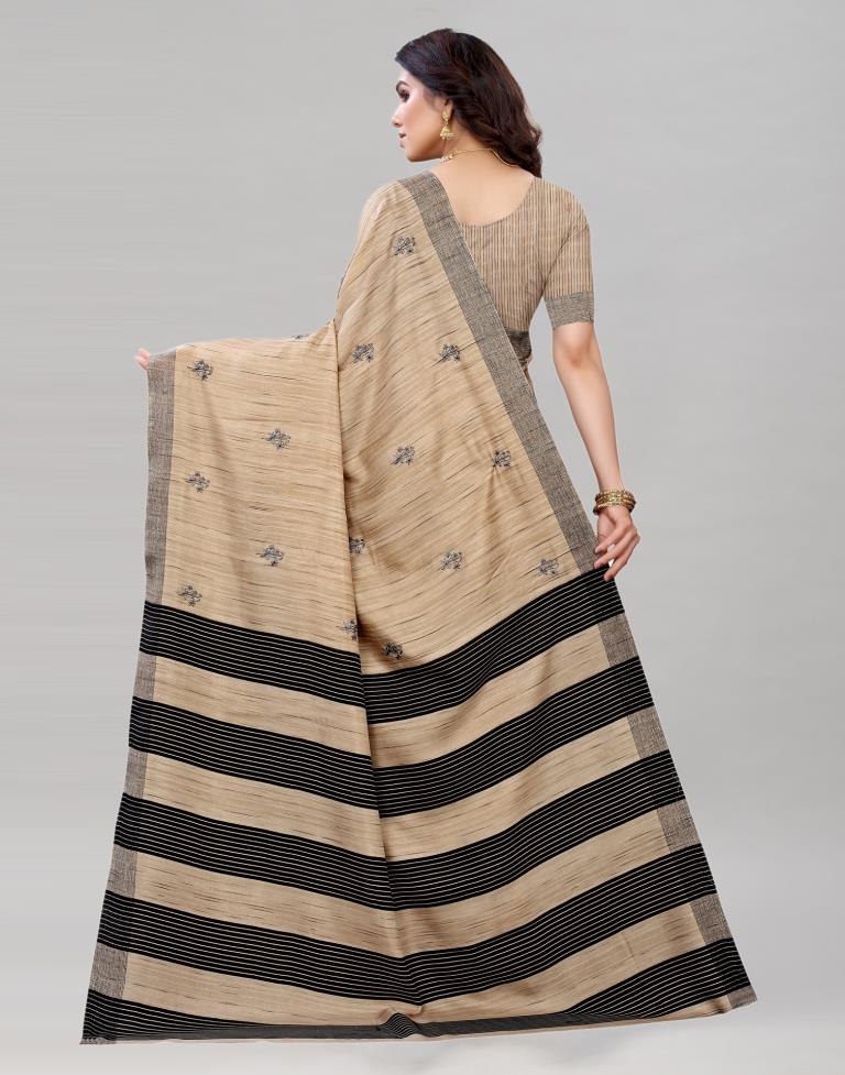 Tan Embroidered Silk Saree | Sudathi