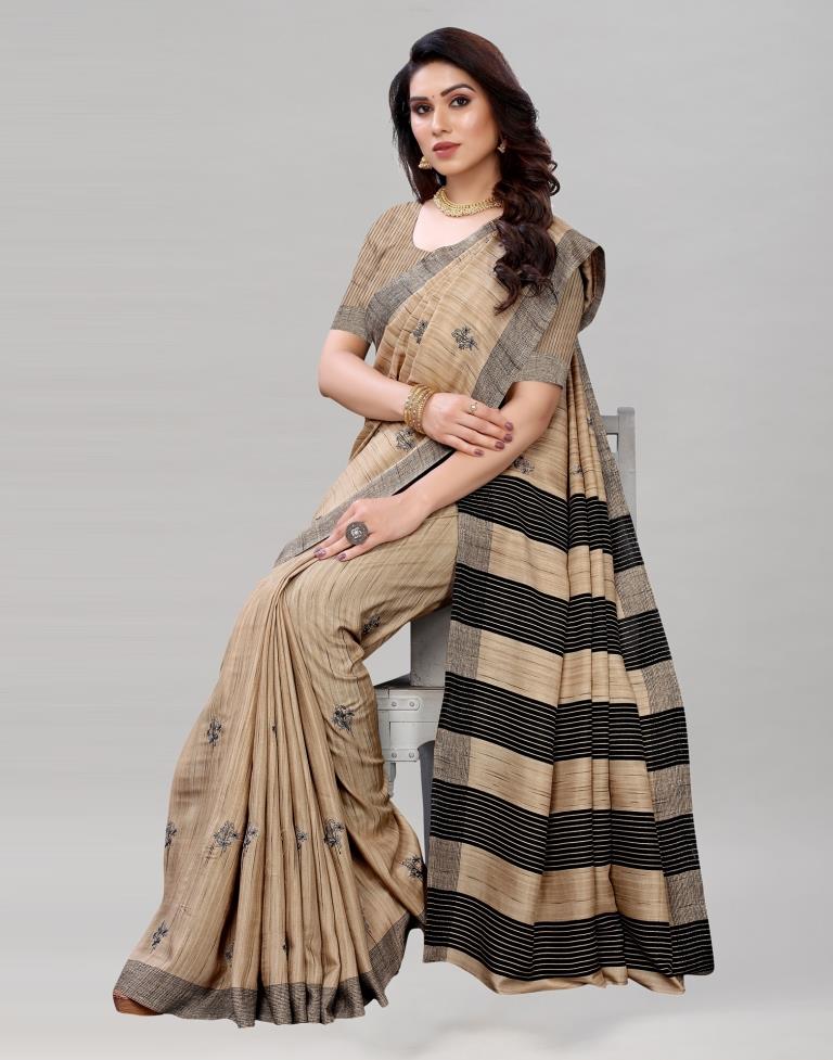 Tan Embroidered Silk Saree | Sudathi