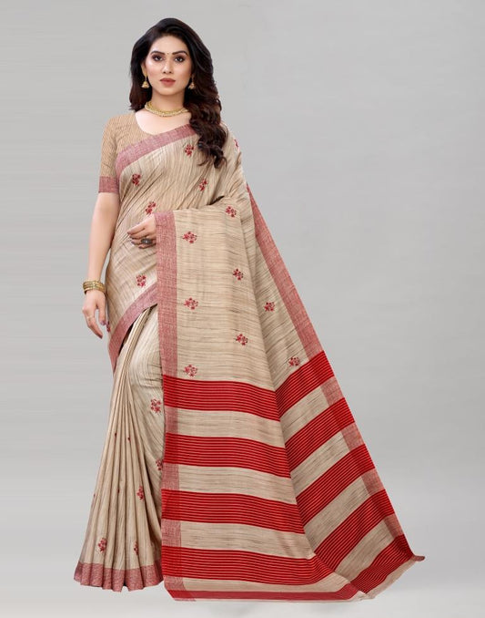Brown Embroidered Silk Saree | Sudathi