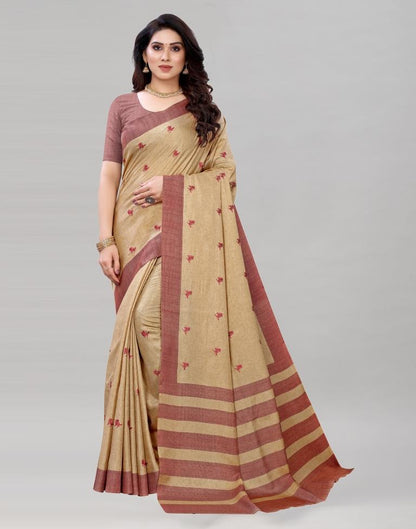 Camel Brown Embroidered Silk Saree | Sudathi