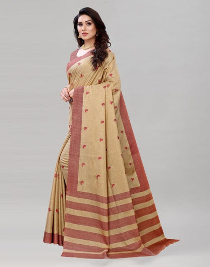 Camel Brown Embroidered Silk Saree | Sudathi