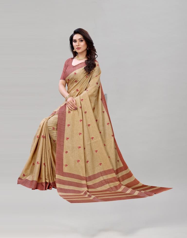 Camel Brown Embroidered Silk Saree | Sudathi