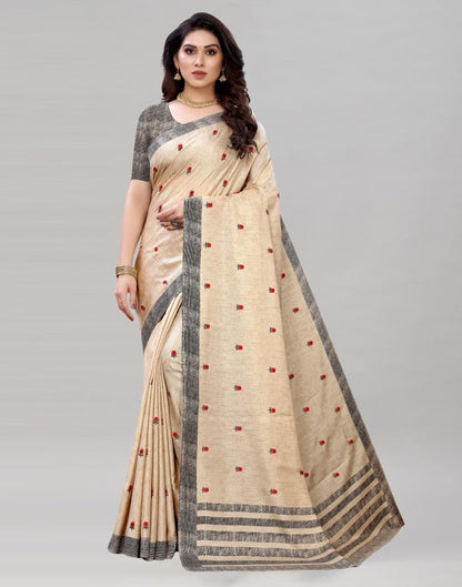 Cream Embroidered Silk Saree | Sudathi