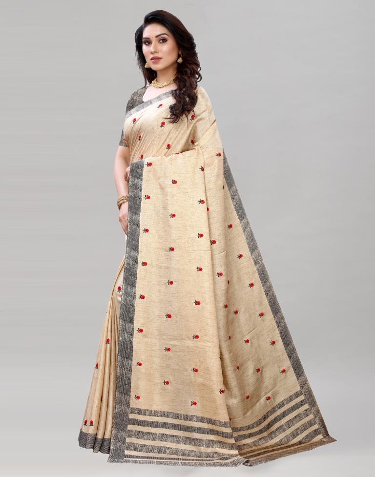Cream Embroidered Silk Saree | Sudathi