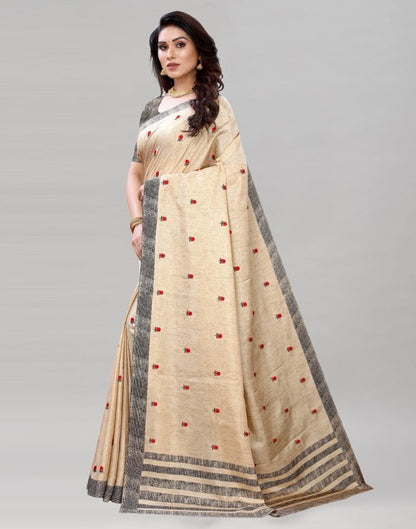 Cream Embroidered Silk Saree | Sudathi