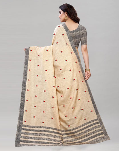 Cream Embroidered Silk Saree | Sudathi