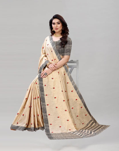 Cream Embroidered Silk Saree | Sudathi