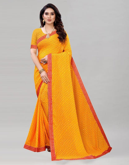 Meri Gold Orange Printed Saree | Sudathi