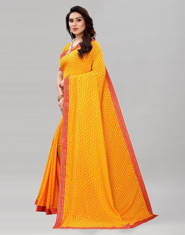 Meri Gold Orange Printed Saree | Sudathi