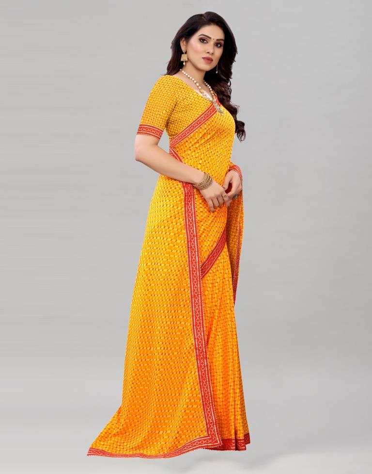 Meri Gold Orange Printed Saree | Sudathi