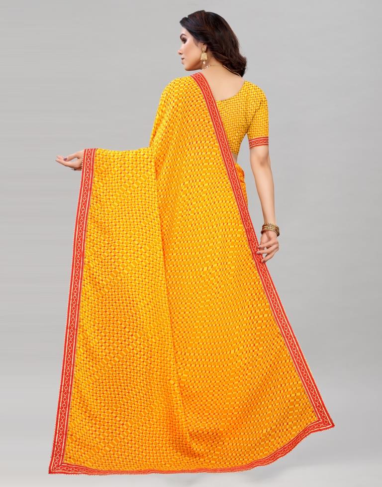 Meri Gold Orange Printed Saree | Sudathi