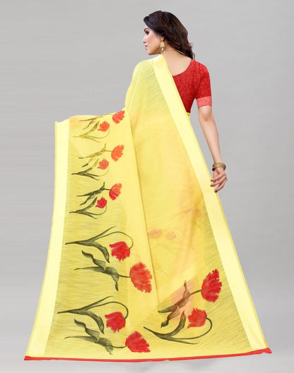 Favourable Yellow Printed Saree | Sudathi
