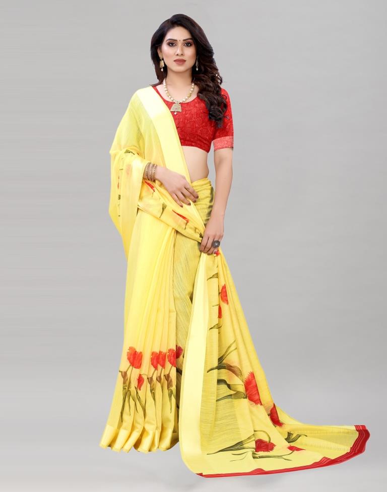 Favourable Yellow Printed Saree | Sudathi