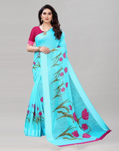 Standard Blue Printed Saree | Sudathi