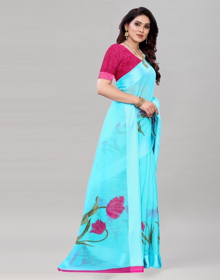 Standard Blue Printed Saree | Sudathi