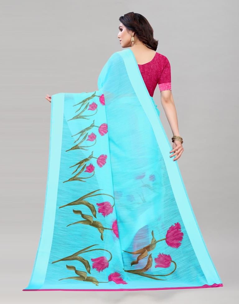 Standard Blue Printed Saree | Sudathi