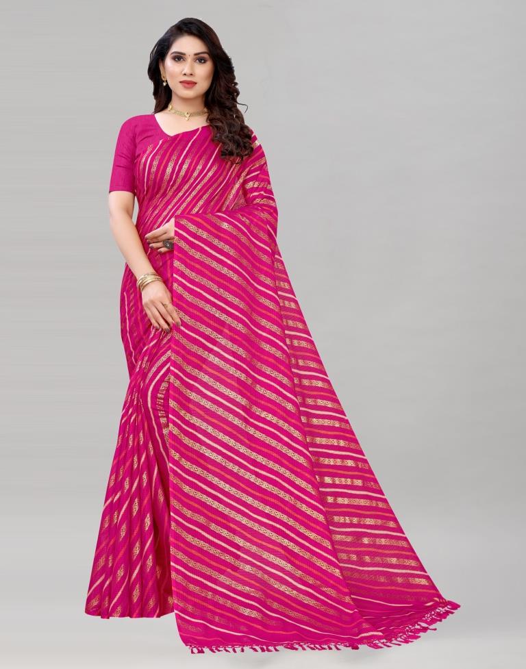 Hot Pink Kota Checks Printed Saree | Sudathi