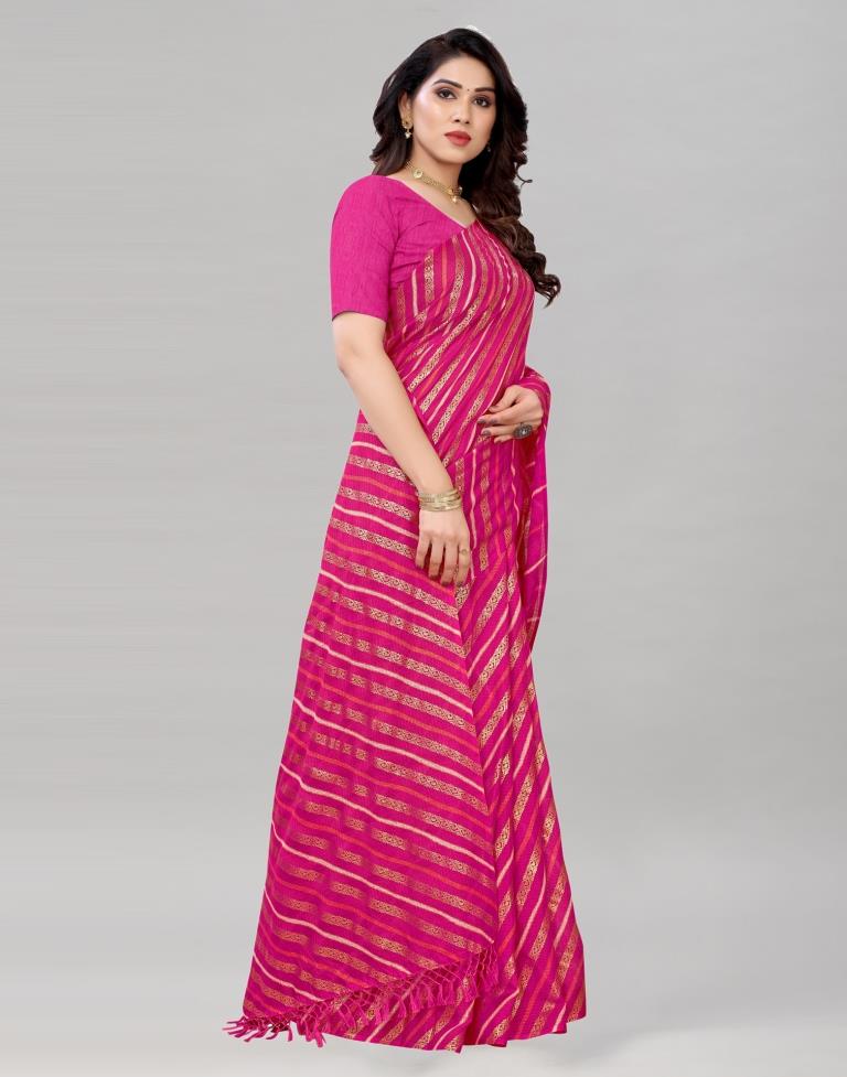 Hot Pink Kota Checks Printed Saree | Sudathi