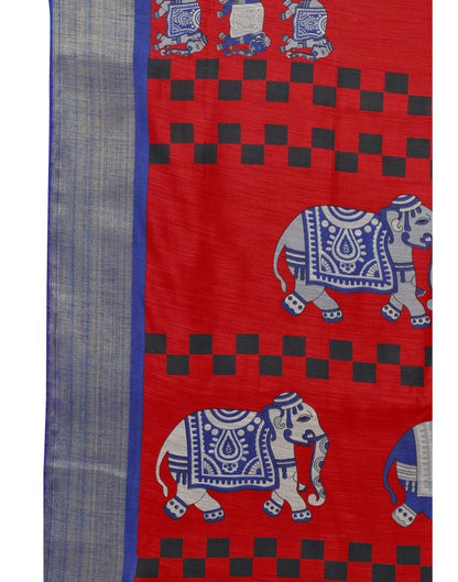 Trendy Red Cotton Printed Saree | Sudathi