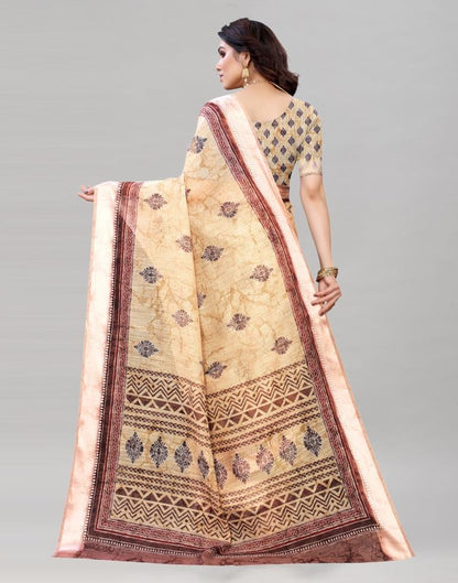 Cream Cotton Printed Saree | Sudathi