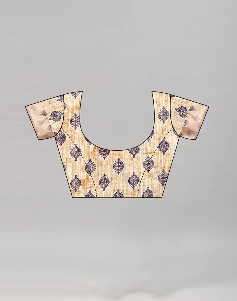 Cream Cotton Printed Saree | Sudathi