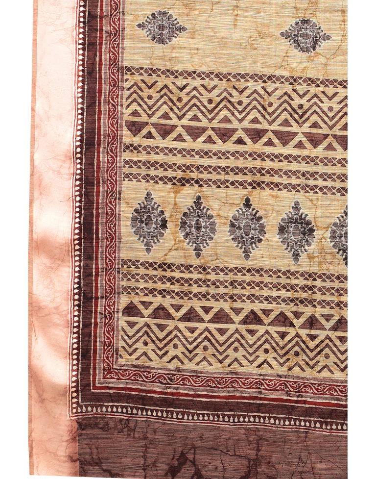 Cream Cotton Printed Saree | Sudathi