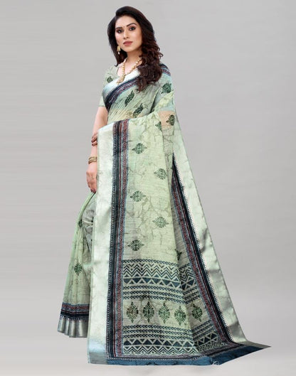 Pista Green Cotton Printed Saree | Sudathi