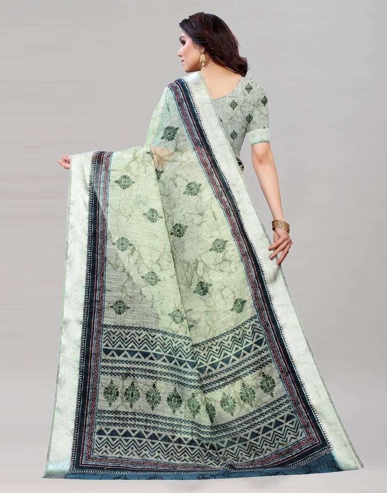 Pista Green Cotton Printed Saree | Sudathi