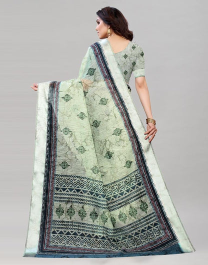 Pista Green Cotton Printed Saree | Sudathi