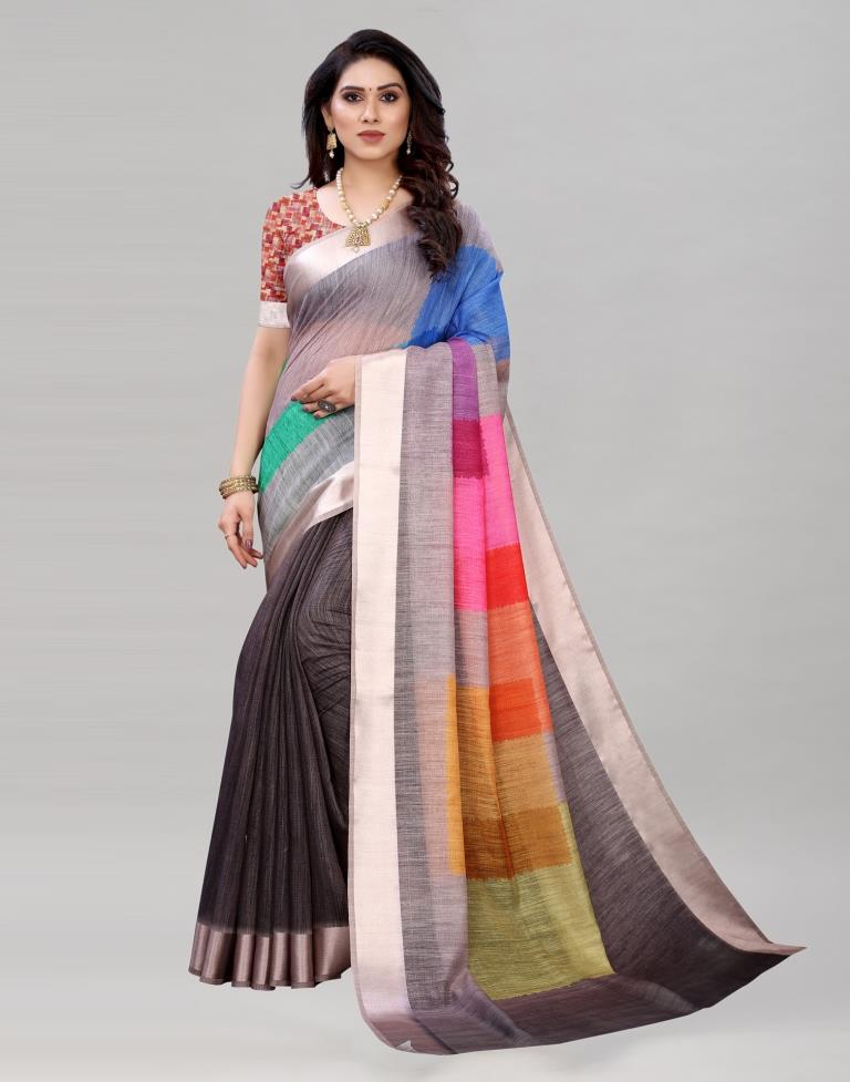 Grey Cotton Printed Saree | Sudathi