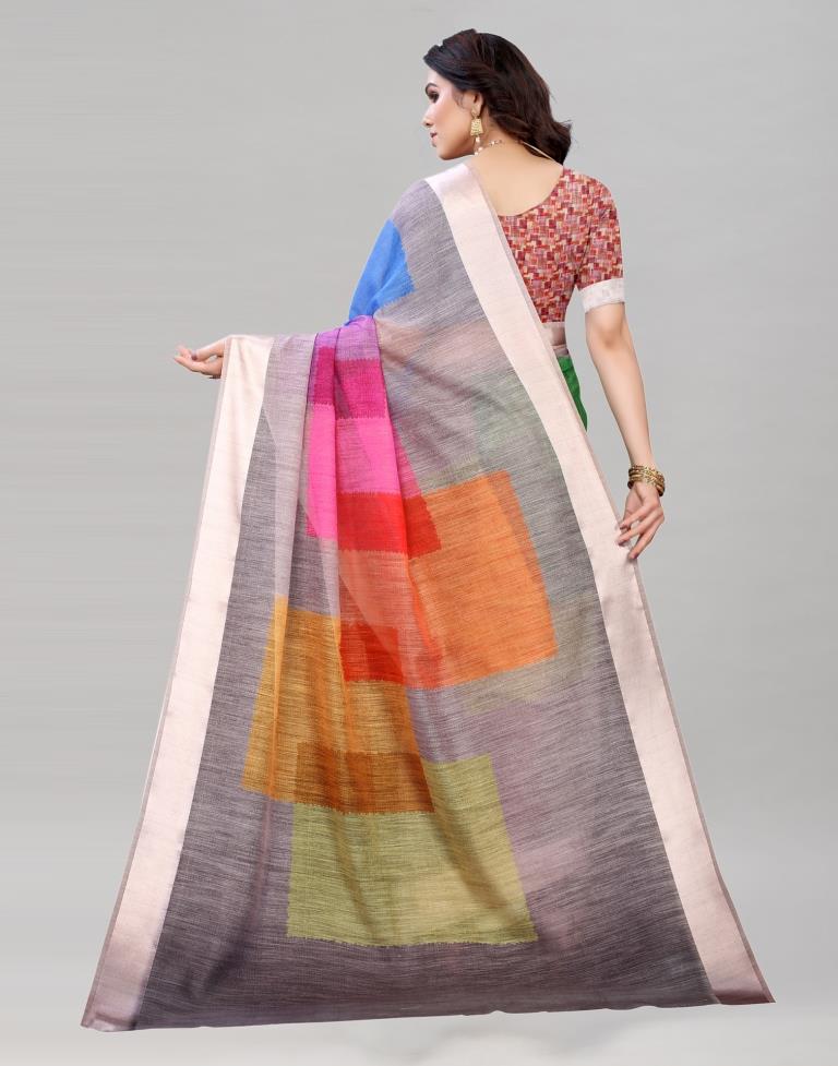 Grey Cotton Printed Saree | Sudathi