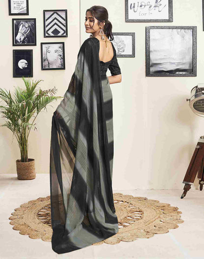 Ready To Wear Black Georgette Printed Plain Saree
