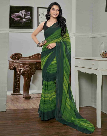 Ready To Wear Light Green Georgette Printed Plain Saree