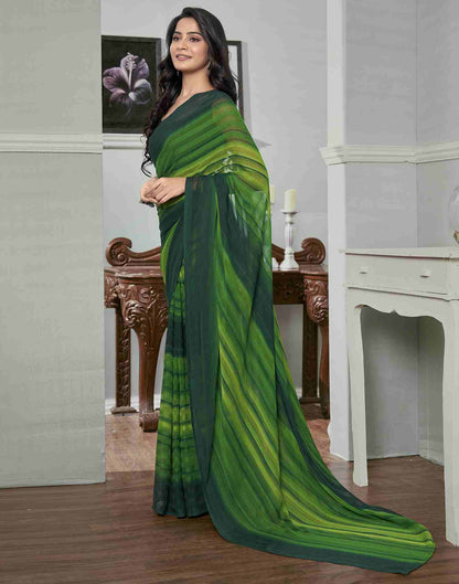 Ready To Wear Light Green Georgette Printed Plain Saree