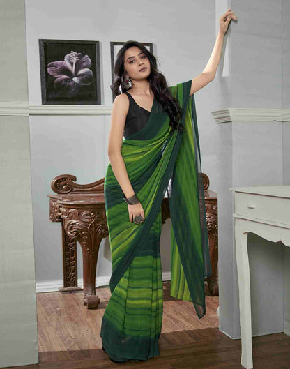 Ready To Wear Light Green Georgette Printed Plain Saree