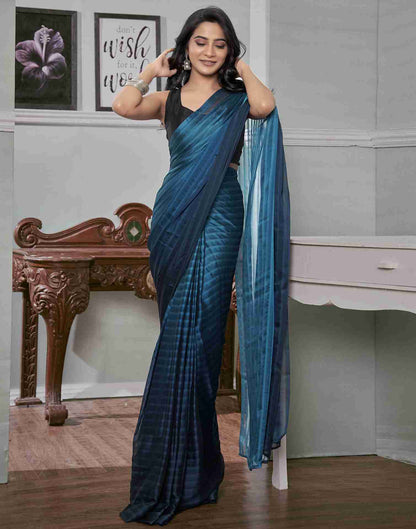 Ready To Wear Sea Blue Georgette Plain Saree
