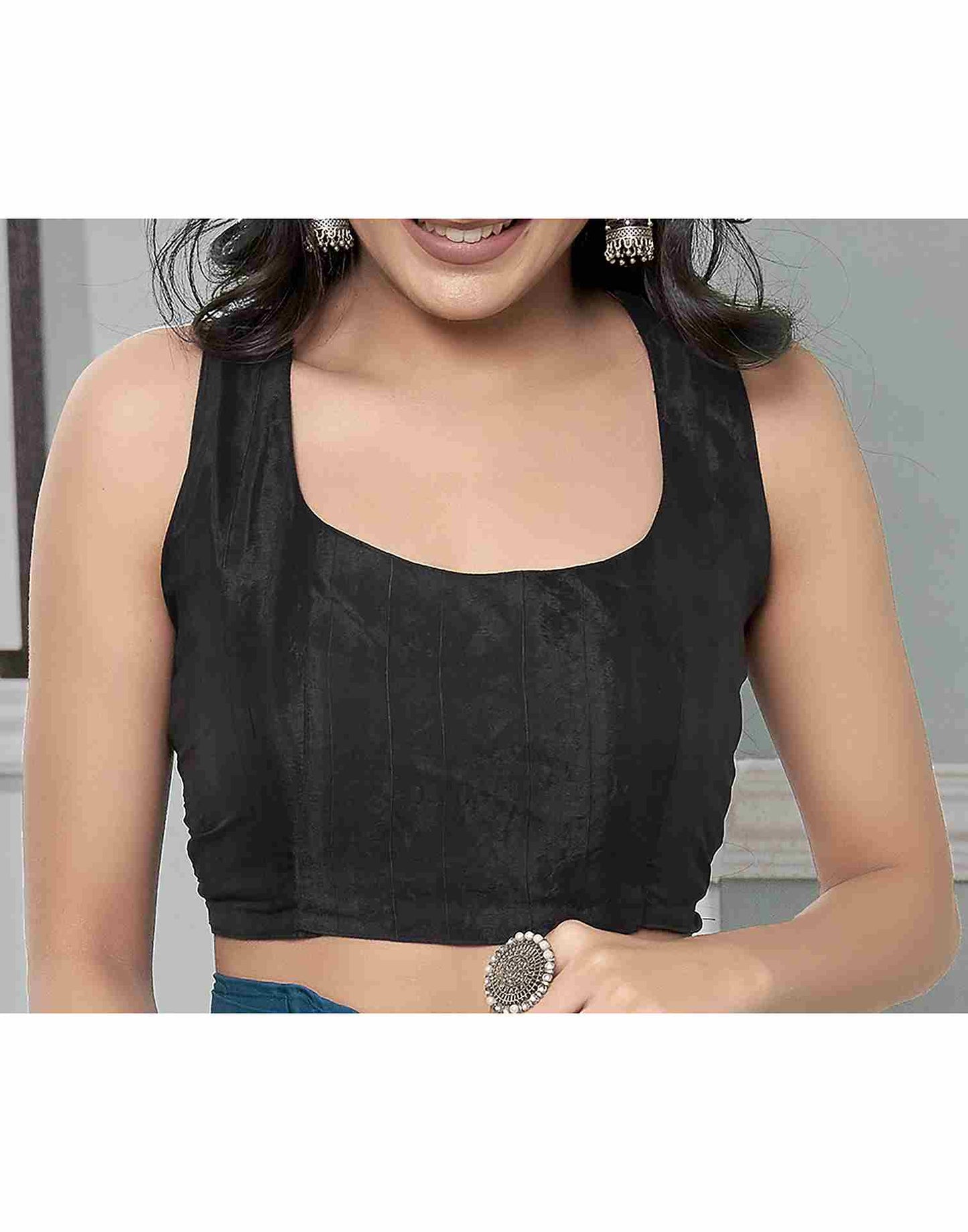 Ready To Wear Sea Blue Georgette Plain Saree