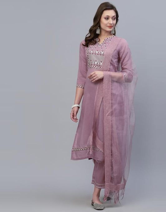 Lavender Kurti With Pant And Dupatta | Leemboodi