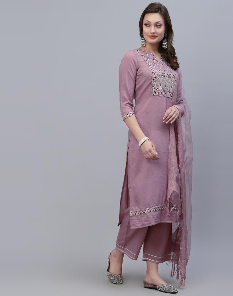 Lavender Kurti With Pant And Dupatta | Leemboodi