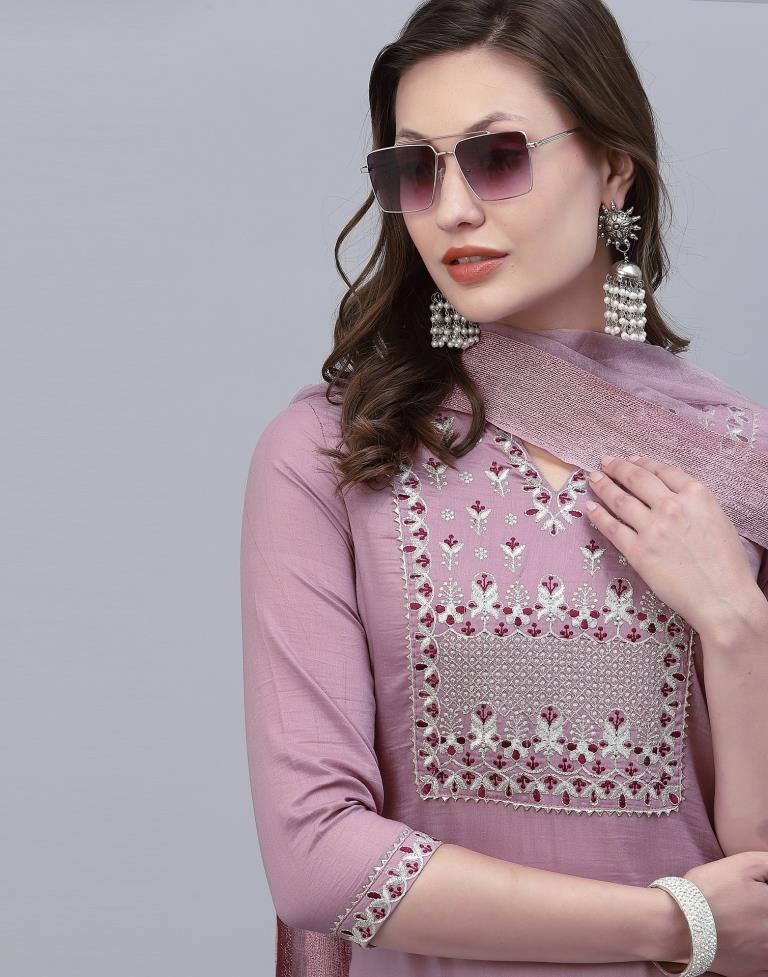 Lavender Kurti With Pant And Dupatta | Leemboodi