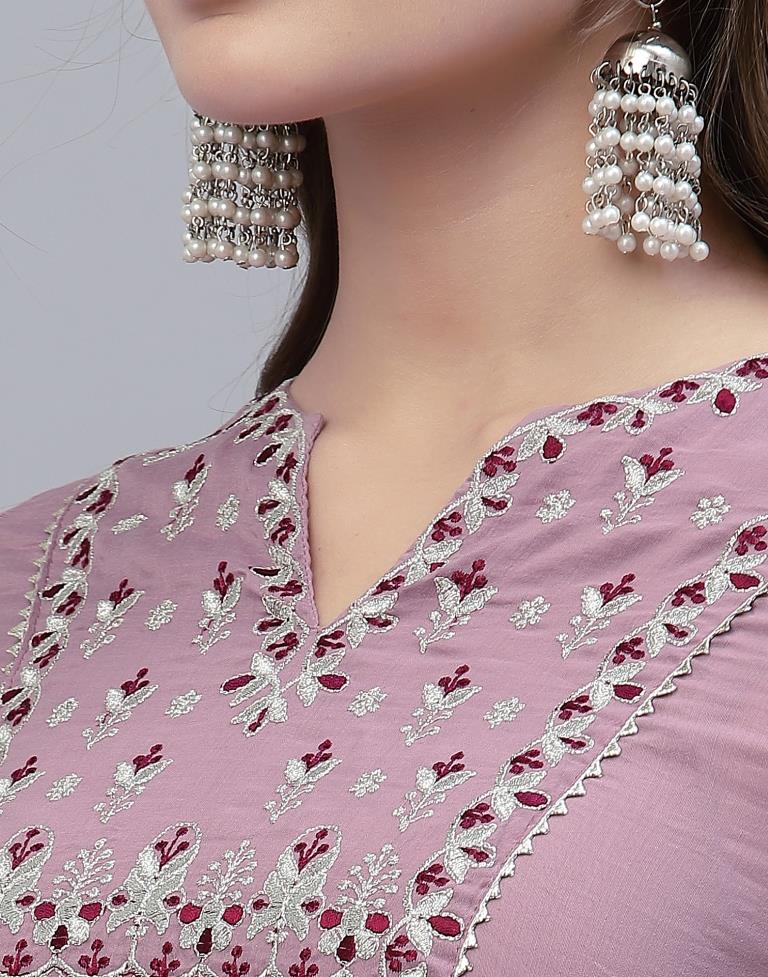 Lavender Kurti With Pant And Dupatta | Leemboodi