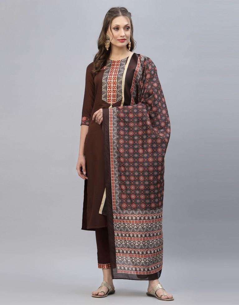 Brown Kurti With Pant And Dupatta | Leemboodi