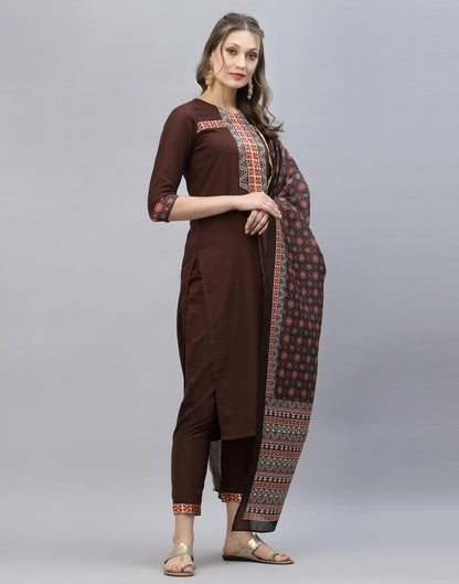 Brown Kurti With Pant And Dupatta | Leemboodi