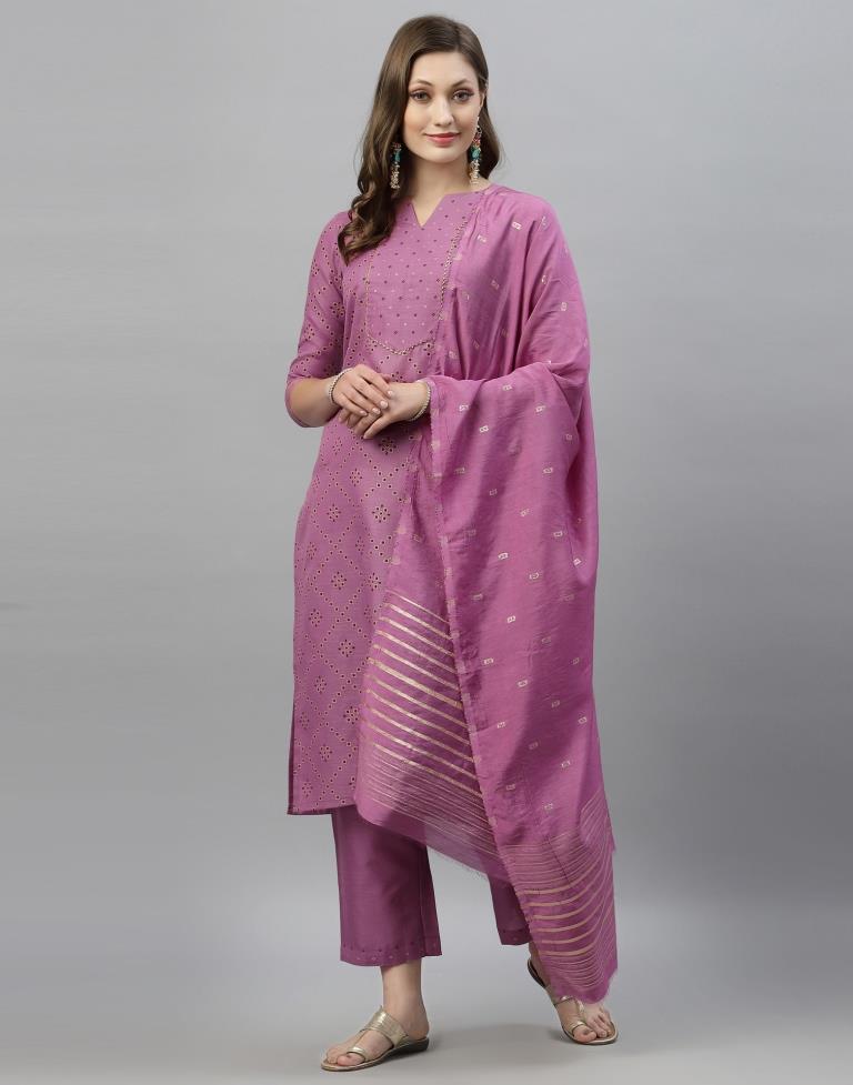 Lavender Kurti With Pant And Dupatta | Leemboodi